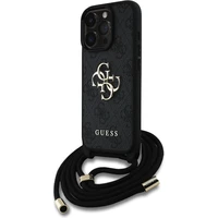 Guess PU 4G Metal Logo Crossbody popruh kryt iPhone 16 Pro černý - Pouzdra