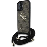 Guess PU 4G Metal Logo Crossbody popruh kryt iPhone 16 hnědý - Pouzdra