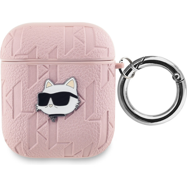 Karl Lagerfeld PU Embossed Choupette Head pouzdro pro AirPods 1/2 růžové