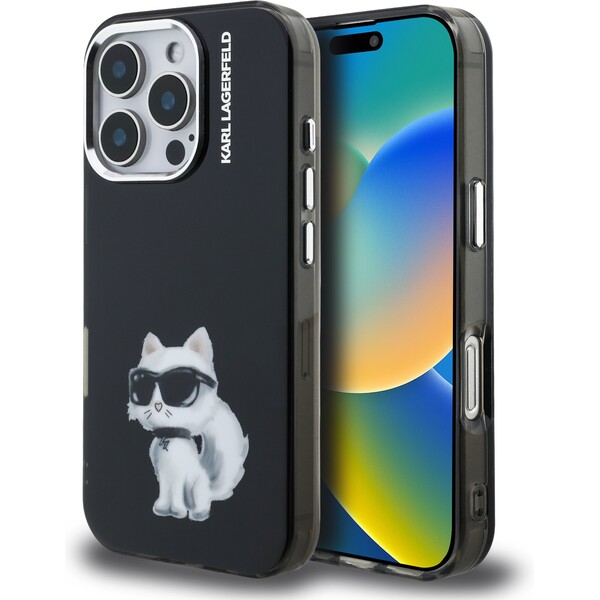 Karl Lagerfeld IML Aquarelle Choupette kryt iPhone 16 Pro Max černý