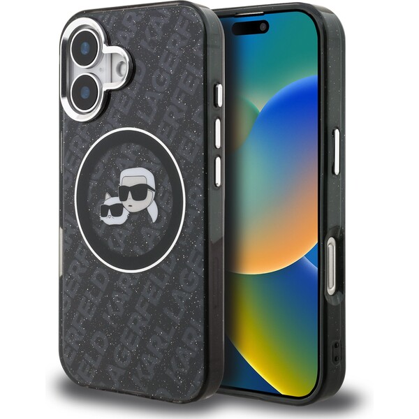 Karl Lagerfeld IML K&CH Heads Repeated Logo MagSafe kryt iPhone 16 černý