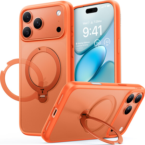 Torras Ostand Q3 Spin MagSafe kryt iPhone 17 Pro Max energy orange