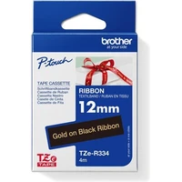 Brother TZe-R334 textilní páska zlatá na černém 12 mm - Pásky pro štítkovače