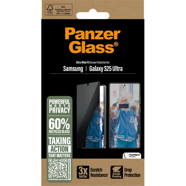 PanzerGlass® Privacy sklo Samsung Galaxy S25 Ultra s instalačním rámečkem - Ochranné folie a skla - Obrázek 90FC000J01