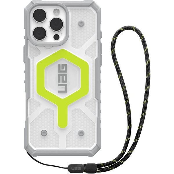 UAG Pathfinder Clear Magsafe kryt iPhone 16 Pro Max Active Neon Lanyard