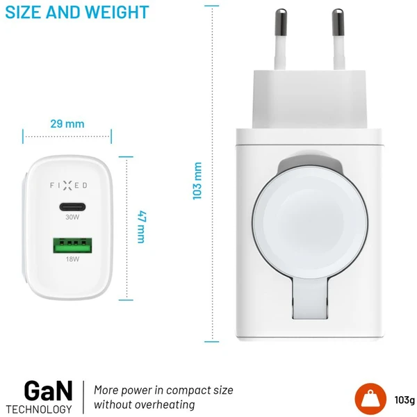 FIXED Power Socket GaN nabíječka USB-A/USB-C a nabíječkou pro Apple Watch bílá - Nabíječky - Obrázek 90c524f58b7a4b89873ef9bb7cb7b802