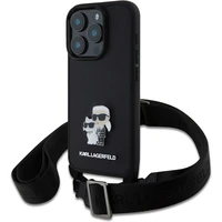Karl Lagerfeld Saffiano Crossbody Popruh Metal Karl and Choupette kryt pro iPhone 16 Pro Max černý - Pouzdra