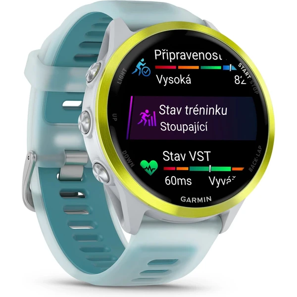 Garmin Forerunner 570 47 mm žlutá hliníková luneta s bílo-tyrkysovým poloprůhledným řemínkem - Chytré hodinky - Obrázek 91LG000J01