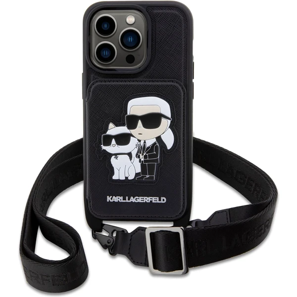 Karl Lagerfeld Saffiano Crossbody Karl and Choupette NFT kryt pro iPhone 14 Pro Max černý - Pouzdra - Hlavní obrázek