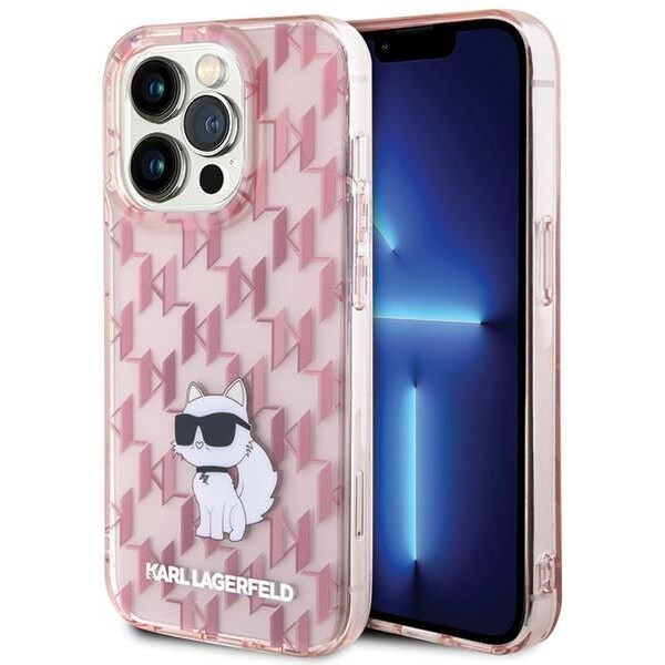 Karl Lagerfeld Monogram Choupette zadní kryt pro iPhone 15 Pro růžový