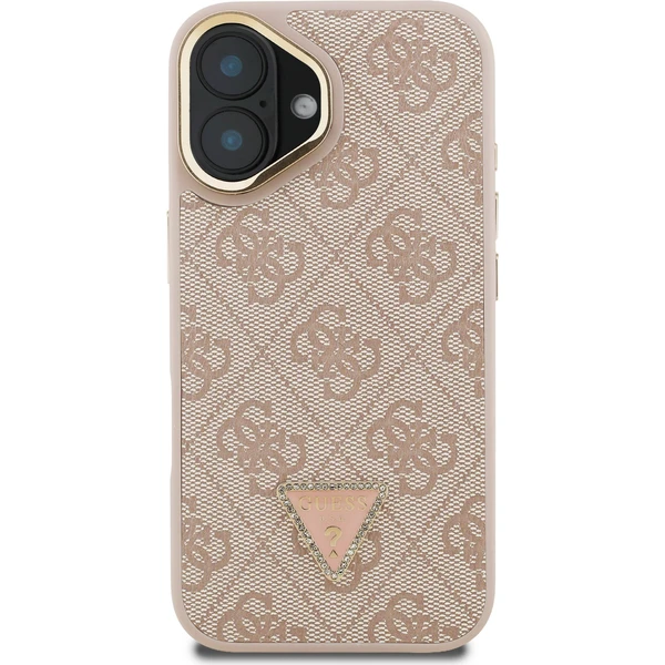 Guess PU 4G Strass Triangle Logo Stand Camera Frame MagSafe kryt iPhone 16 růžový - Pouzdra - Obrázek 924f02789eed4e7d8162833df4dfdf9d