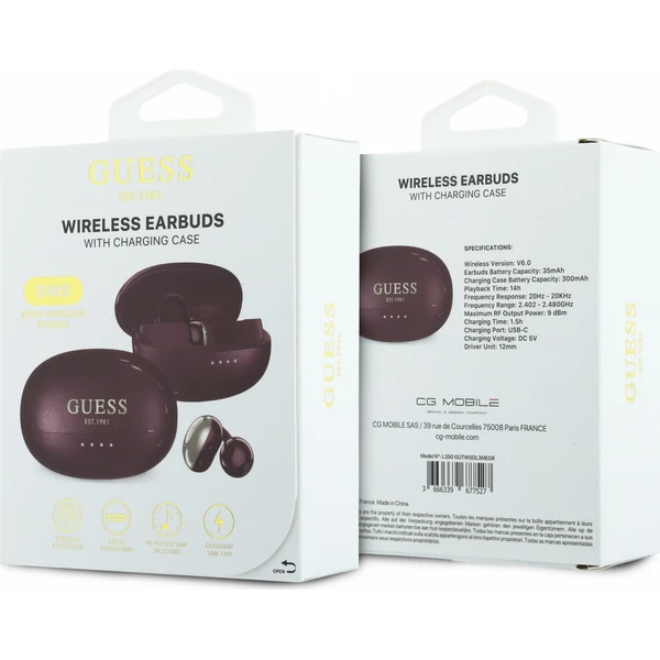 Guess Metallic Finish Classic Logo OWS bezdrátová sluchátka vínová - Sluchátka - Obrázek 9293b78a75f441af8ac6b47b823acfb8