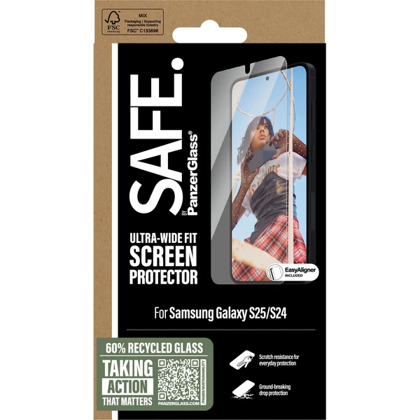 PanzerGlass® SAFE Ultra-Wide Fit sklo Samsung Galaxy S25/S24 s instalačním rámečkem - Ochranné folie a skla - Obrázek 92FC000J01