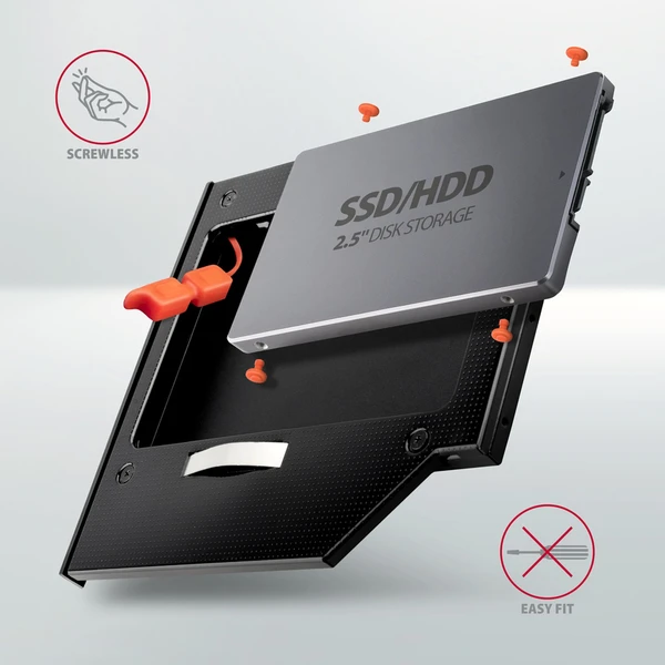 AXAGON RSS-CD09 rámeček pro 2.5" SSD/HDD do DVD slotu 9.5 mm - Rámečky na disky - Obrázek 92J0000P01