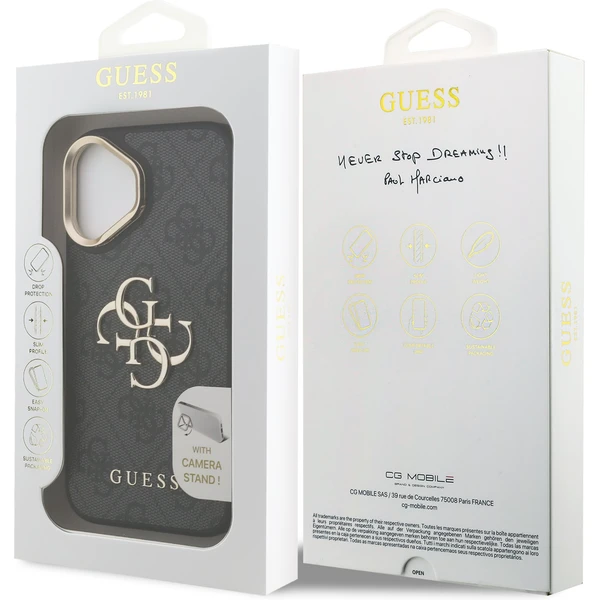 Guess PU 4G Metal Logo Stand Camera Frame kryt iPhone 16 černý - Pouzdra - Obrázek 92b0e9e9eff542c187f44e7842b10a31