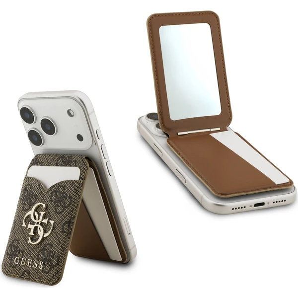 Guess PU 4G Mirror MagSafe Cardslot peněženka se stojánkem hnědá