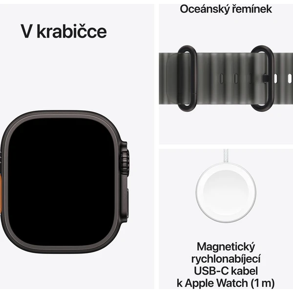 Apple Watch Ultra 4 49mm Přírodní titan s průsvitně černým Oceánským řemínkem - Chytré hodinky - Obrázek 92ec8050f62e47a58d16374304c61a6c
