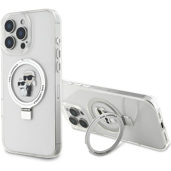 Karl Lagerfeld Ringstand Karl and Choupette MagSafe kryt pro iPhone 16 Pro Max bílý