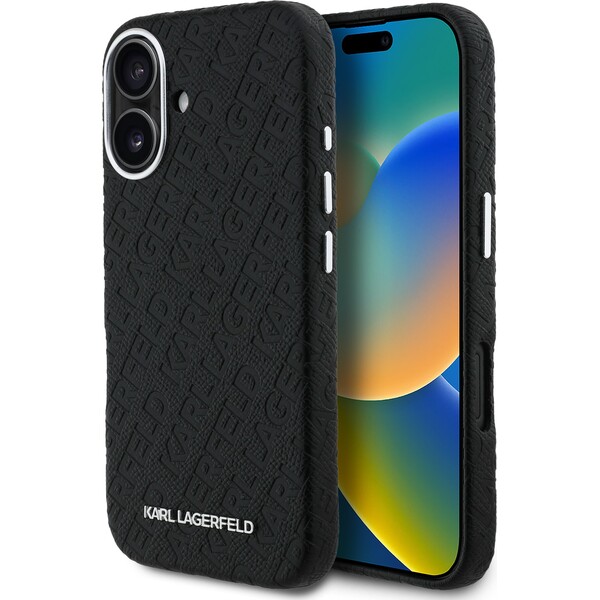 Karl Lagerfeld Grained PU Repeated Logo MagSafe kryt iPhone 16 černý