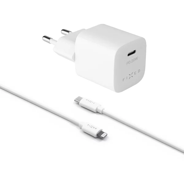 FIXED Mini nabíječka s USB-C a USB-C/Lightning kabelem, PD, 1 m, MFI, 20W, bílá - Nabíječky - Obrázek 9338100501