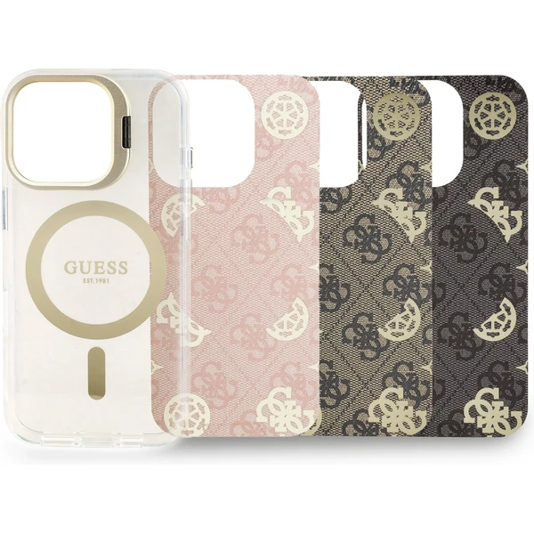 Guess PC/TPU Electroplated Stand Camera Frame MagSafe kryt s vyměnitelným pozadím iPhone 16 Pro - Pouzdra - Obrázek 9360e6a466cd48a3a18eadda9cea2d94