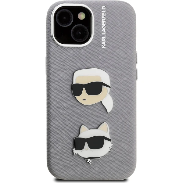 Karl Lagerfeld Grained PU K&CH Heads kryt iPhone 15 šedý - Pouzdra - Obrázek 93674960ee9f47b883b5f2b059adf906