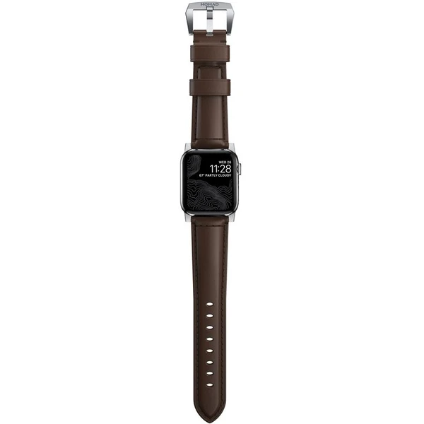 Nomad Traditional kožený řemínek Apple Watch Ultra (49mm) 8/7 (45mm)/6/SE/5/4 hnědý/stříbrné přezky - Řemínky - Obrázek 937abfe70d704bf78442f0a67d72b24b