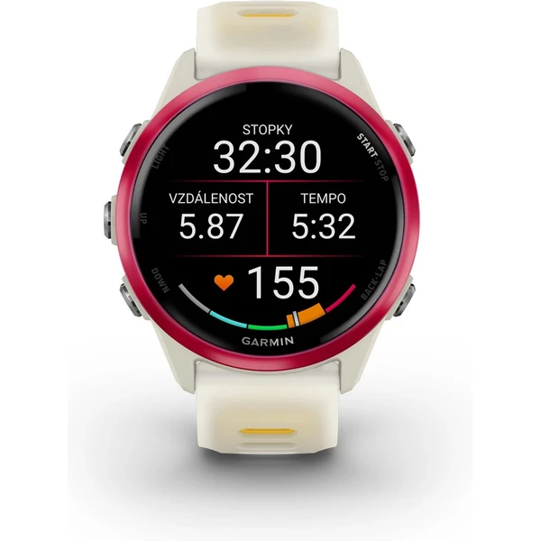 Garmin Forerunner 570 42 mm růžová hliníková luneta s bílo-žlutým poloprůhledným řemínkem - Chytré hodinky - Obrázek 93HF000P01