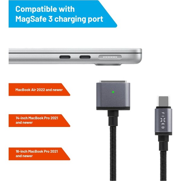 FIXED USB-C/MagSafe 3 napájecí kabel 140W 2m šedý - Kabely a redukce - Obrázek 93c5a36337374b3d89886b64ab8c1f8b