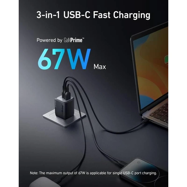 Anker nabíječka do sítě Prime GaN 67W, 2xUSB-C, 1xUSB-A černá - Nabíječky - Obrázek 93caa68becc84a1a8ae1565d0cef2522