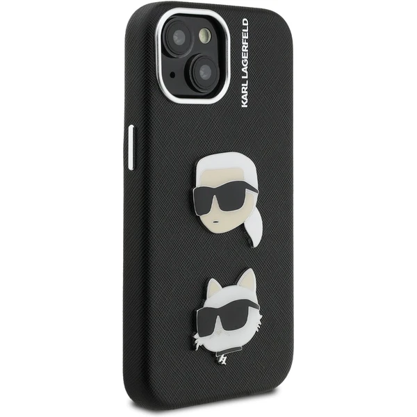 Karl Lagerfeld Grained PU K&CH Heads kryt iPhone 15 černý - Pouzdra - Obrázek 9409541688a14bfb8859f064b9284fb7