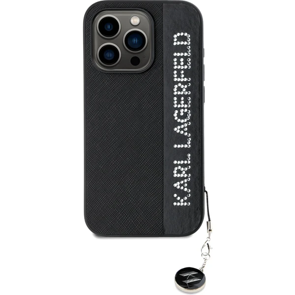 Karl Lagerfeld PU Saffiano Rhinestone Charm zadní kryt iPhone 15 Pro černý - Pouzdra - Obrázek 94N5000J01
