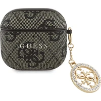 Guess 4G Script PC/PU Charm pouzdro AirPods 4 hnědé - Pouzdra