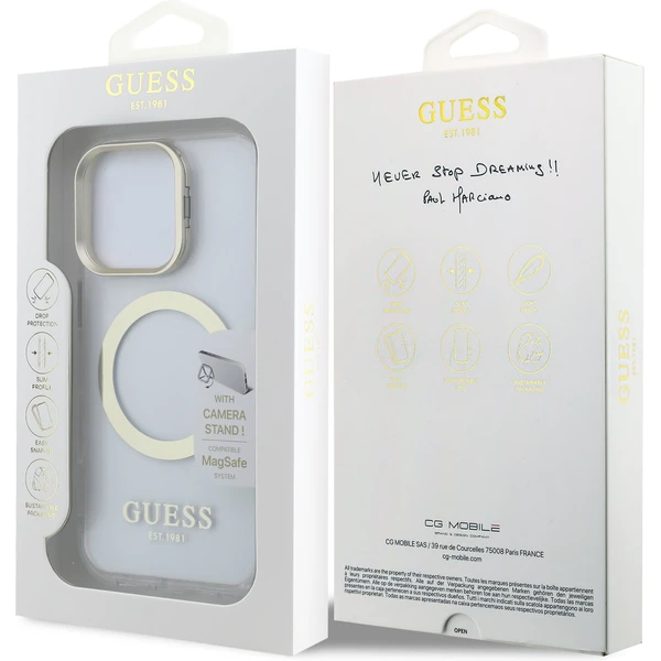 Guess IML Gold Outline Stand Camera Frame MagSafe kryt iPhone 16 Pro Max čirý - Pouzdra - Obrázek 94c2ecccf804442ab2be7b81157e17fd
