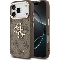Guess PU Leather 4G Metal Logo Gold Frame MagSafe kryt iPhone 17 Pro hnědý - Pouzdra