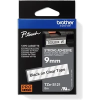 Brother TZe-S121 páska černá na průhledném 9 mm extra lepidlo - Pásky pro štítkovače