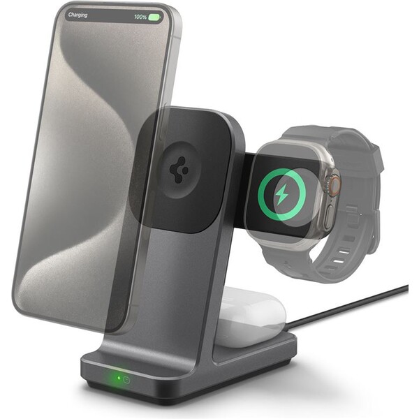 Spigen OneTap Pro 3 MagSafe/Qi2 nabíjecí stojan 3v1 tmavě šedý