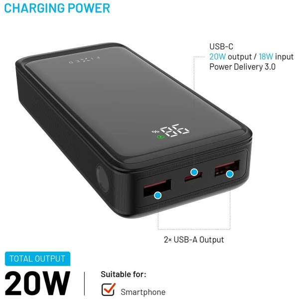 FIXED Zen2 20 powerbanka s LCD displejem a PD 20W, 20 000 mAh, černá - Powerbanky - Obrázek 963fab106e054728aa897d503663d4a2