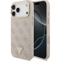 Guess PU Leather 4G Triangle Logo Gold Frame MagSafe kryt iPhone 17 Pro Max růžový - Pouzdra
