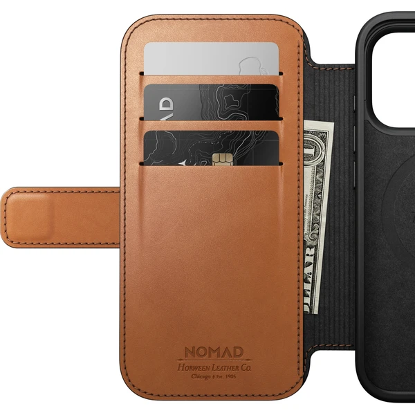 Nomad Modern Leather Folio (Horween) MagSafe kožené pouzdro iPhone 18 Pro Saddle - Pouzdra - Obrázek 96f5e6d9dbc940febc5d55b368f9c948