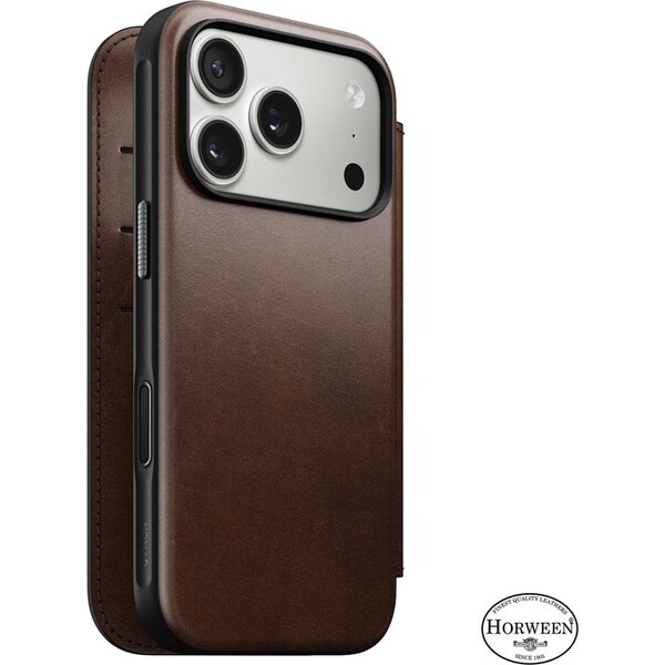 Nomad Modern Leather Folio (Horween) MagSafe kožené pouzdro iPhone 17 Pro Rustic Brown