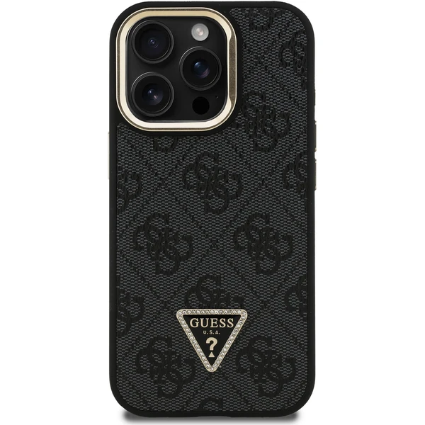 Guess PU 4G Strass Triangle Logo Stand Camera Frame MagSafe kryt iPhone 15 Pro Max černý - Pouzdra - Obrázek 96f6a85972f0499591b10744131ae0f0