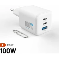 FIXED Mini GaN nabíječka s 2x USB-C a USB-A, PD, 100W, bílá - Nabíječky