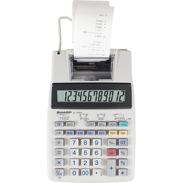 Kalkulačka s tiskem Sharp EL1750V - 12-míst, dvoubarevný tisk, bílá