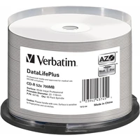 VERBATIM CD-R(50 ks) spindl, AZO 52X,700MB,bílý, bez loga, možnost potisku - Optické disky