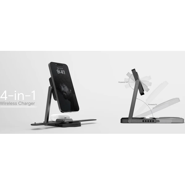 Aulumu M01 4-in-1 Folding Wireless Charging Station & Pad MagSafe nabíječka Black - Nabíječky - Obrázek 982565b9913f46108094f4195837b010