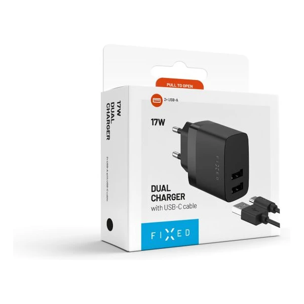 FIXED nabíječka s USB-A/USB-C kabelem, 1 m, 17W, černá - Nabíječky - Obrázek 9838bd5246b8403d8dc5e365983af287