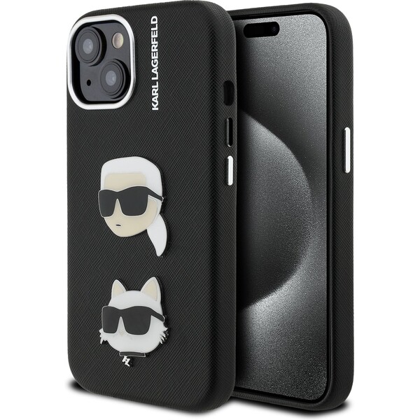 Karl Lagerfeld Grained PU K&CH Heads kryt iPhone 15 černý