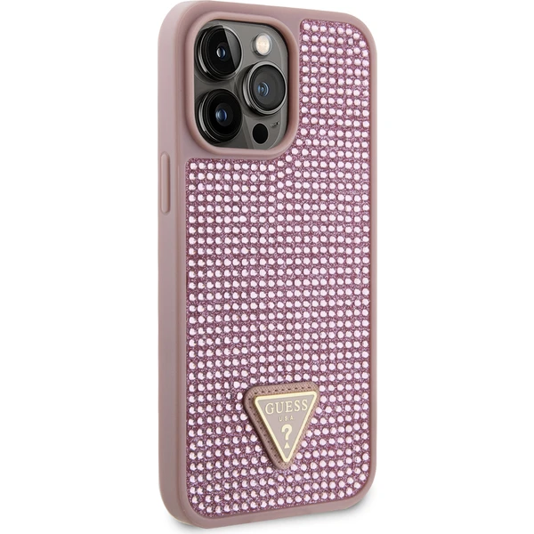 Guess Rhinestones Triangle Metal Logo Kryt pro iPhone 15 Pro Max růžový - Pouzdra - Obrázek 9892000N01