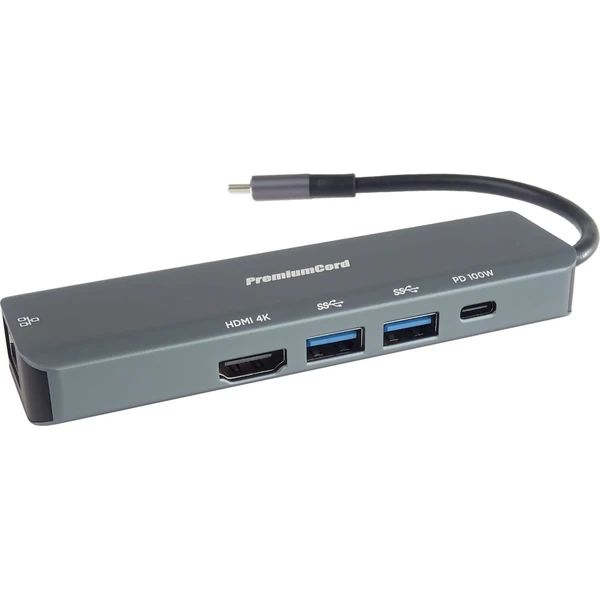 PremiumCord USB-C na HDMI + 2x USB3.2 + PD 100W+ RJ45 10/100/1000Mbps adaptér - Dokovací stanice - Obrázek 98LF000K01